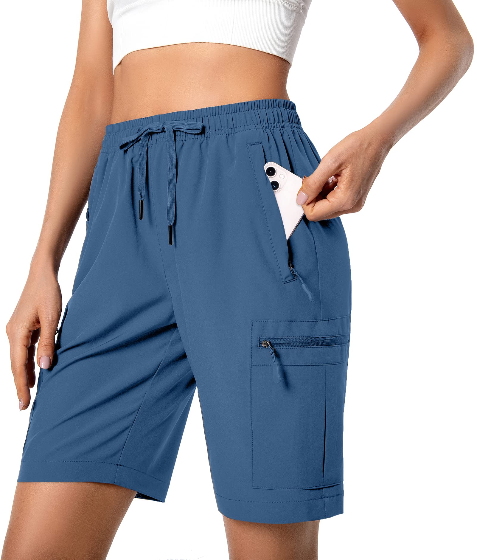 Hugut Women's Lightweight Hiking Cargo Shorts Quick Dry Athletic Shorts Camping Travel Golf Zipper Pockets Water Resistant