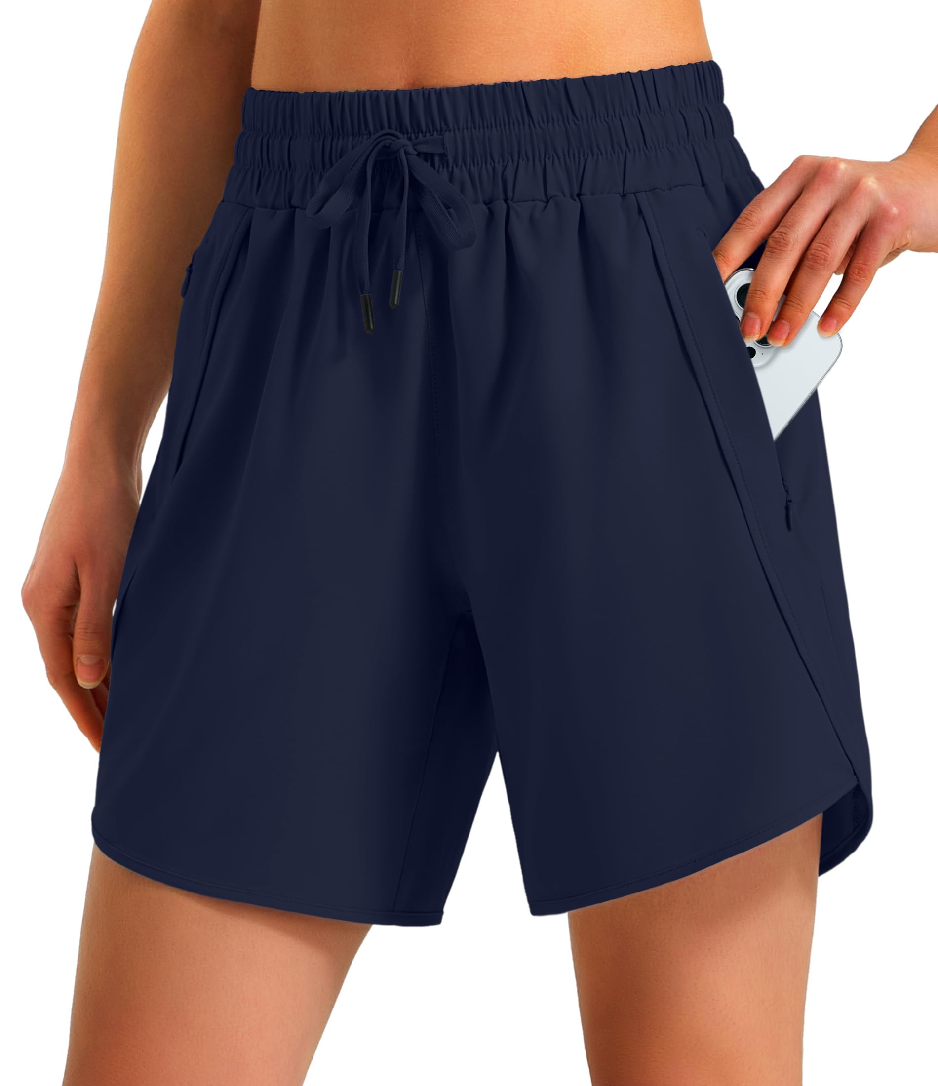 Ksmien Women's 5"/ 7" Athletic Running Shorts Quick Dry Lightweight Workout Gym Shorts with Zipper Pockets UPF 50+