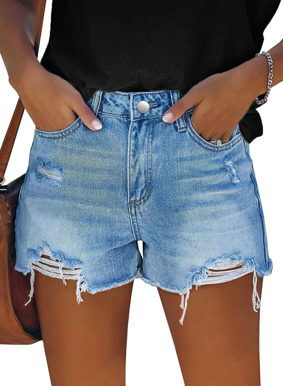 DGRPI Women's Ripped Denim Shorts Mid Rise Summer Hot Raw Hem Casual Jean Shorts