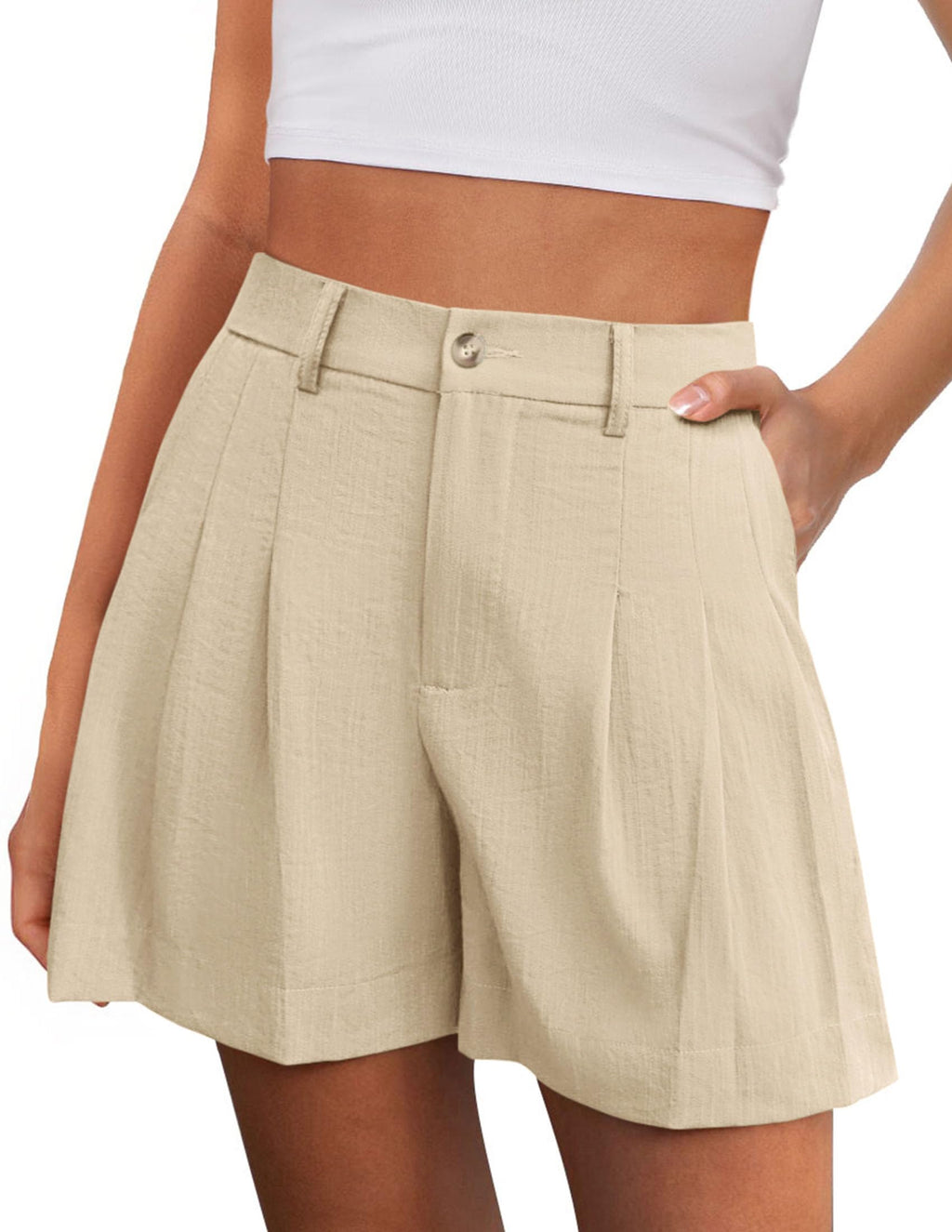 PRETTYGARDEN Womens Shorts Casual 2026 Summer Elastic High Waist Zipper Button Tailored Shorts Pleated Beach Vacation Clothes