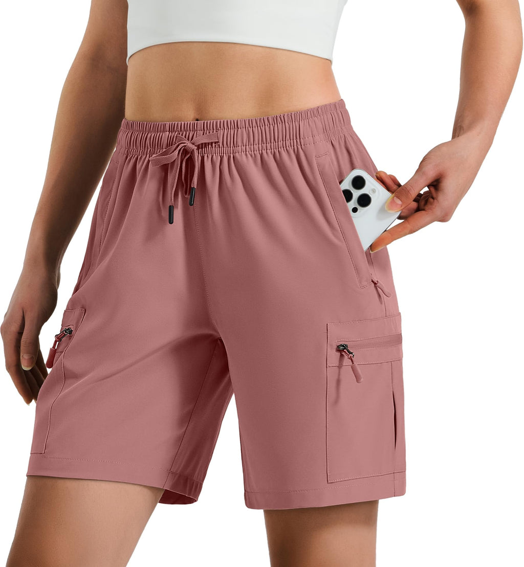 Hugut Women's Lightweight Hiking Cargo Shorts Quick Dry Athletic Shorts Camping Travel Golf Zipper Pockets Water Resistant