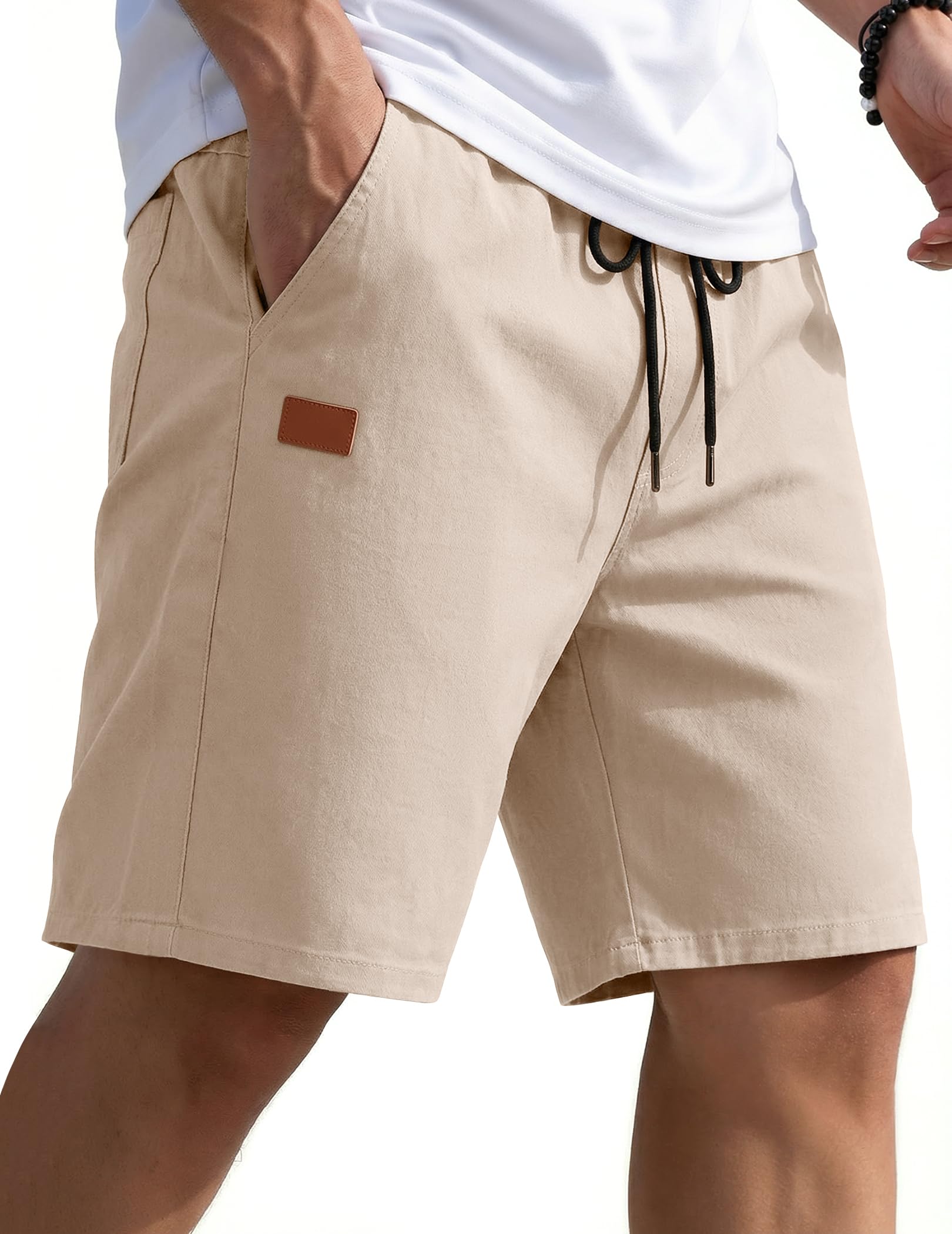 COOFANDY Mens Casual Shorts 9" Chino Cotton Shorts Summer Beach Drawstring Shorts with Pockets