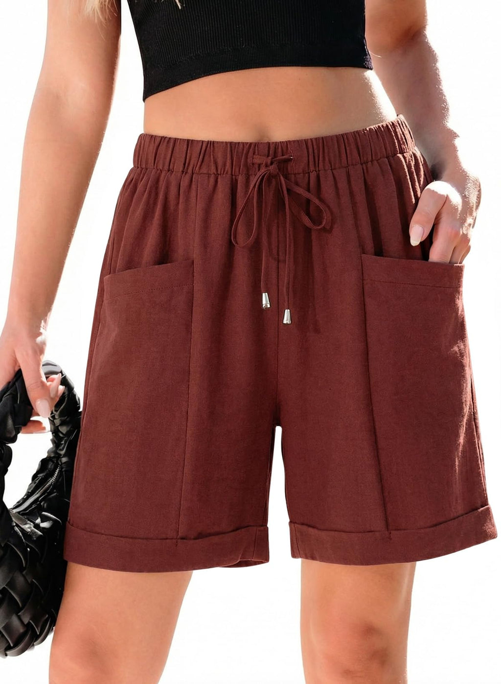SHEWIN Womens Shorts Lightweight Bermuda Shorts for Women Casual 5 Inch Inseam Summer Linen Shorts with Pockets