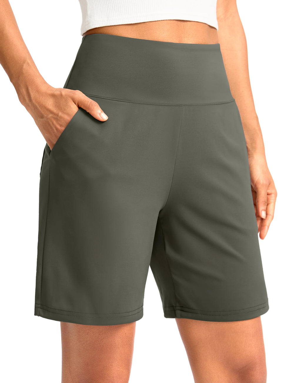 G Gradual Women's Bermuda Long Shorts with Pockets 9"/7"/5" High Waisted Shorts for Women Walking Athletic Workout