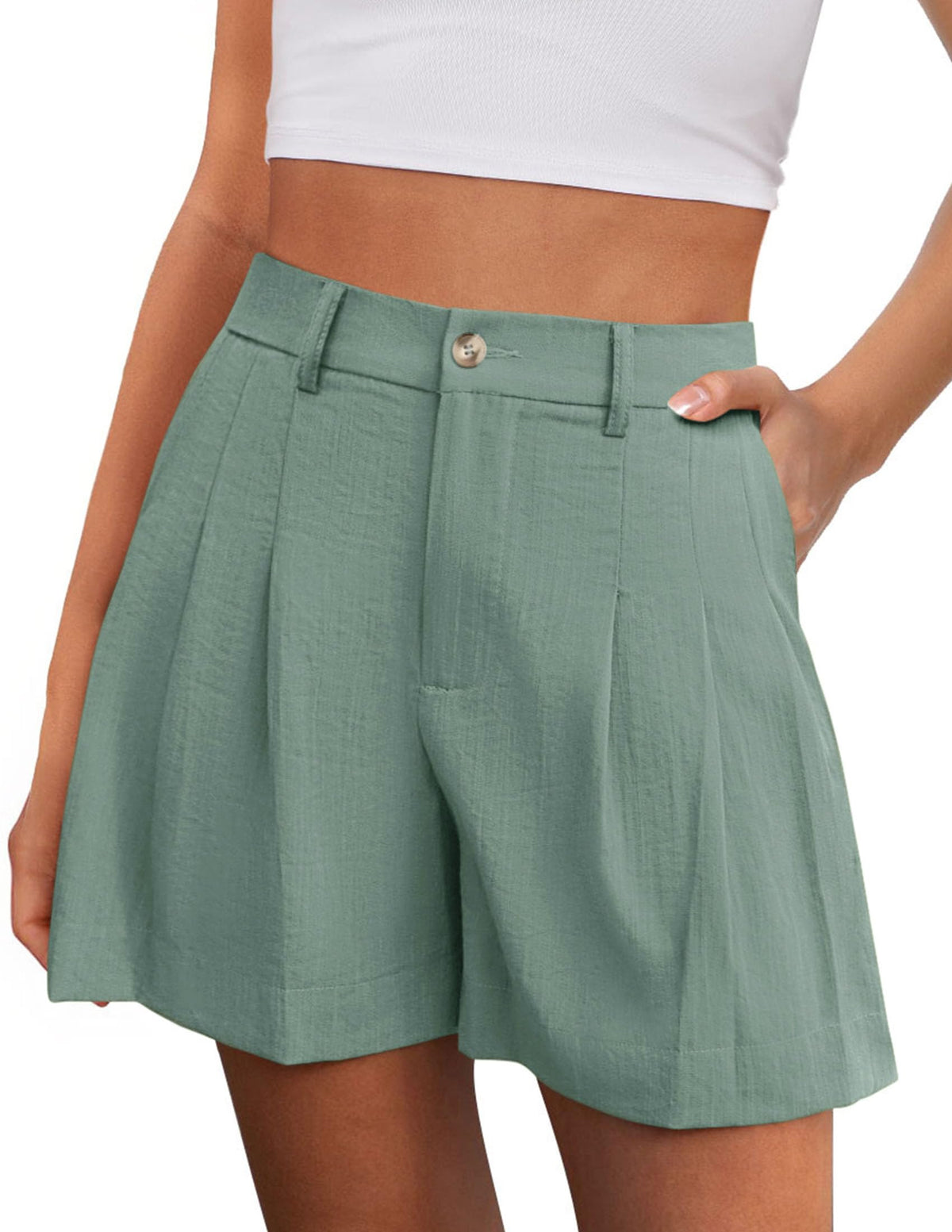 PRETTYGARDEN Womens Shorts Casual 2026 Summer Elastic High Waist Zipper Button Tailored Shorts Pleated Beach Vacation Clothes