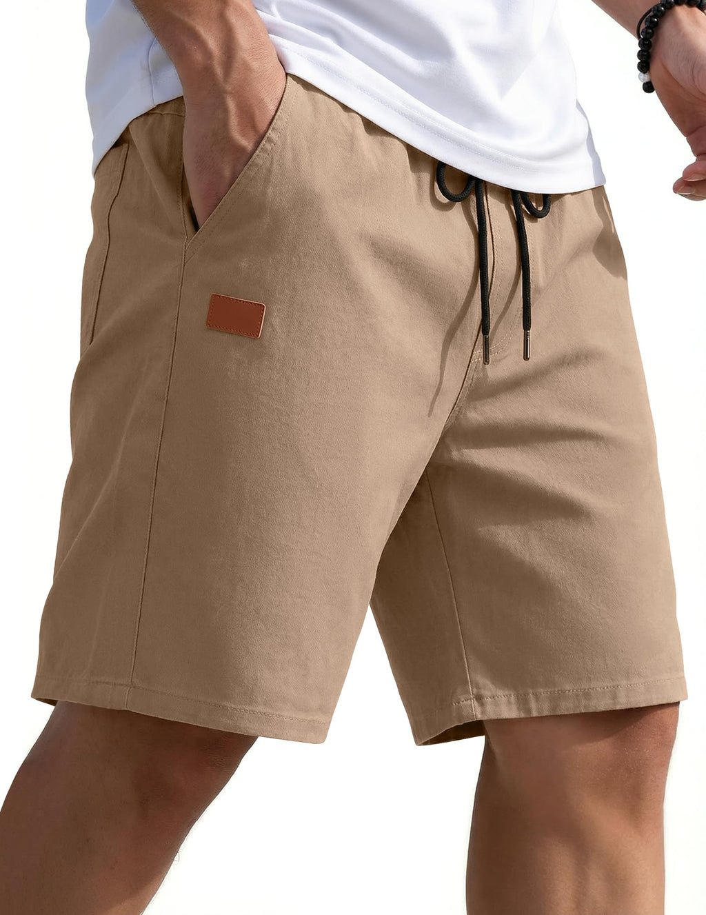 COOFANDY Mens Casual Shorts 9" Chino Cotton Shorts Summer Beach Drawstring Shorts with Pockets