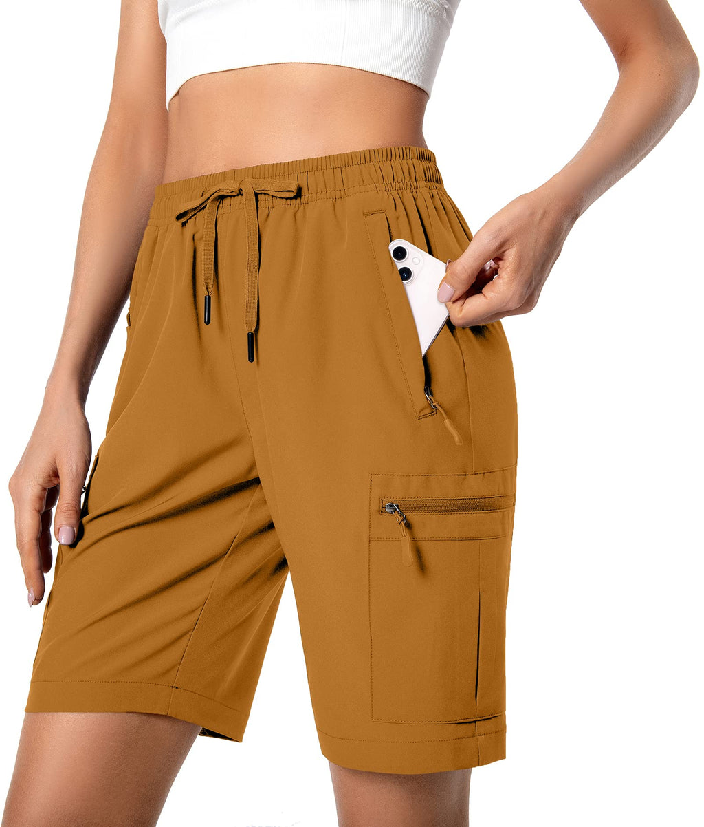Hugut Women's Lightweight Hiking Cargo Shorts Quick Dry Athletic Shorts Camping Travel Golf Zipper Pockets Water Resistant