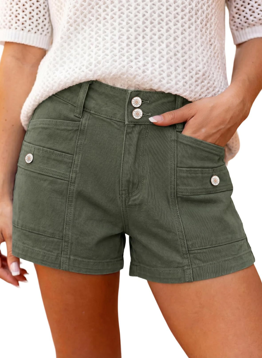 Astylish Women's High Waisted Shorts Jean Stretchy Casual Fashion Trendy Double Button Fly Denim Shorts