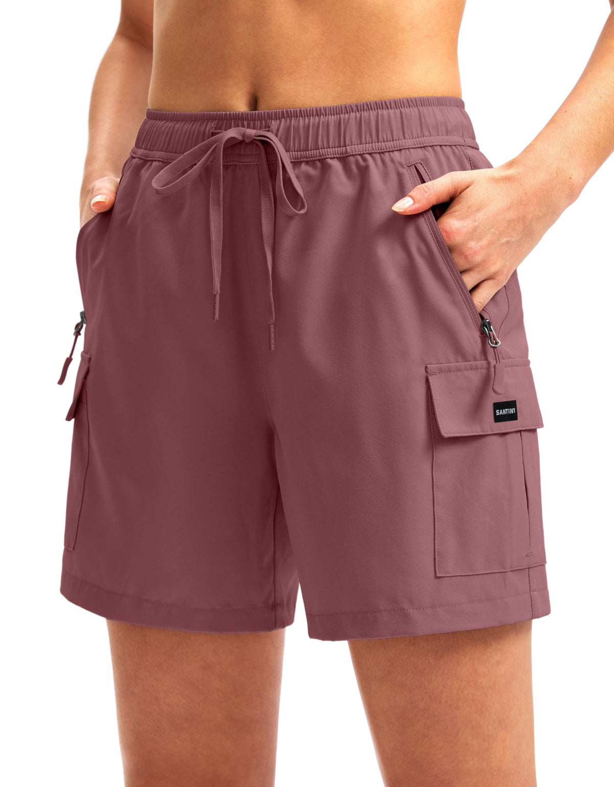 SANTINY Women's 5''/ 7''/9'' Hiking Cargo Shorts Quick Dry Lightweight Summer Shorts for Women Athletic Golf Zipper Pockets
