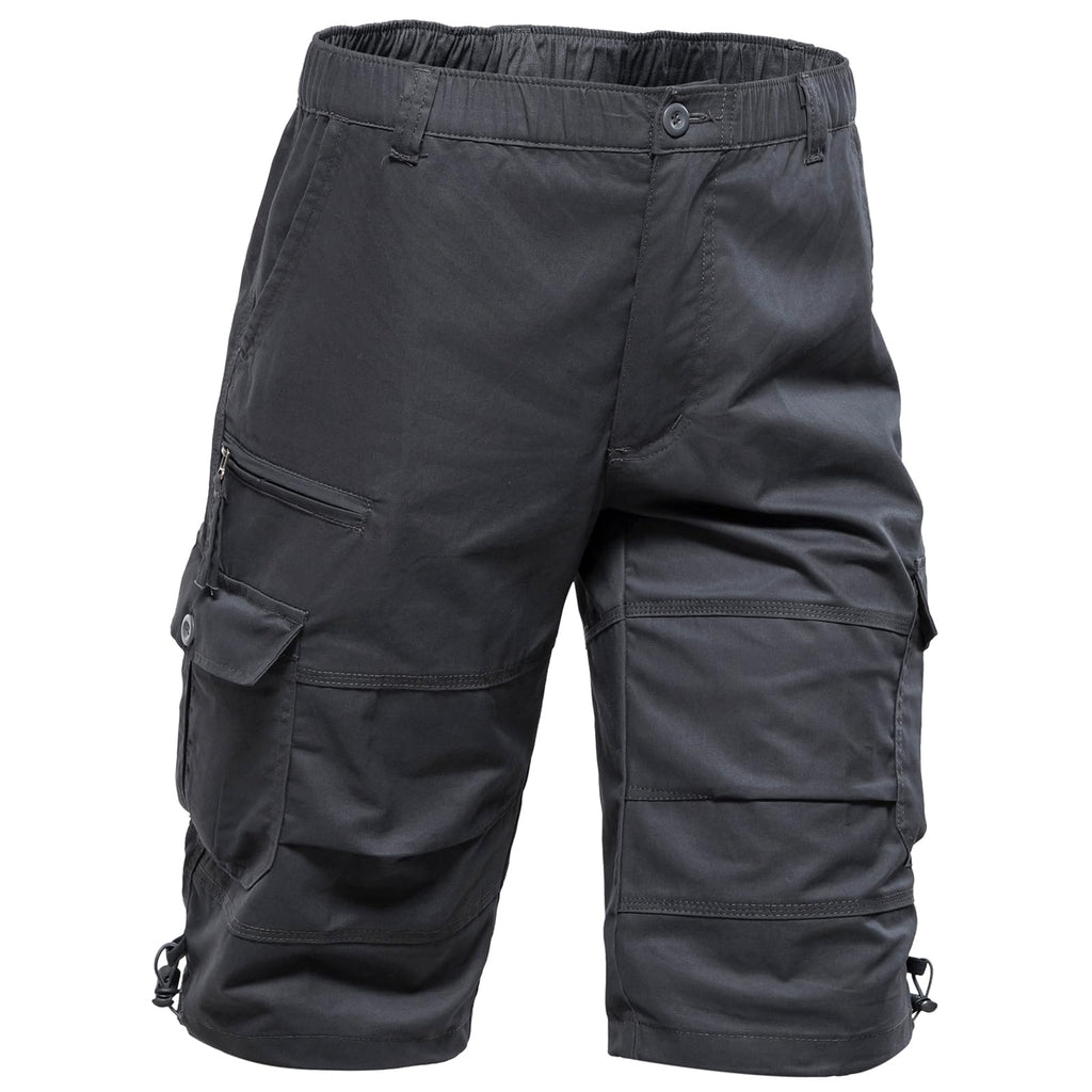 Mylldey Men's Cargo Shorts 3/4 Relaxed Fit Mens Running Shorts 7 Pockets Elastic Waist Cotton Hiking Shorts