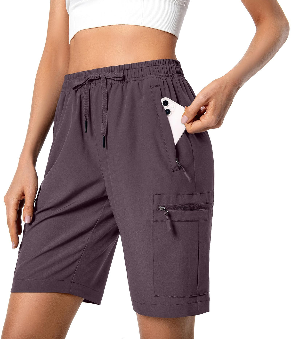 Hugut Women's Lightweight Hiking Cargo Shorts Quick Dry Athletic Shorts Camping Travel Golf Zipper Pockets Water Resistant