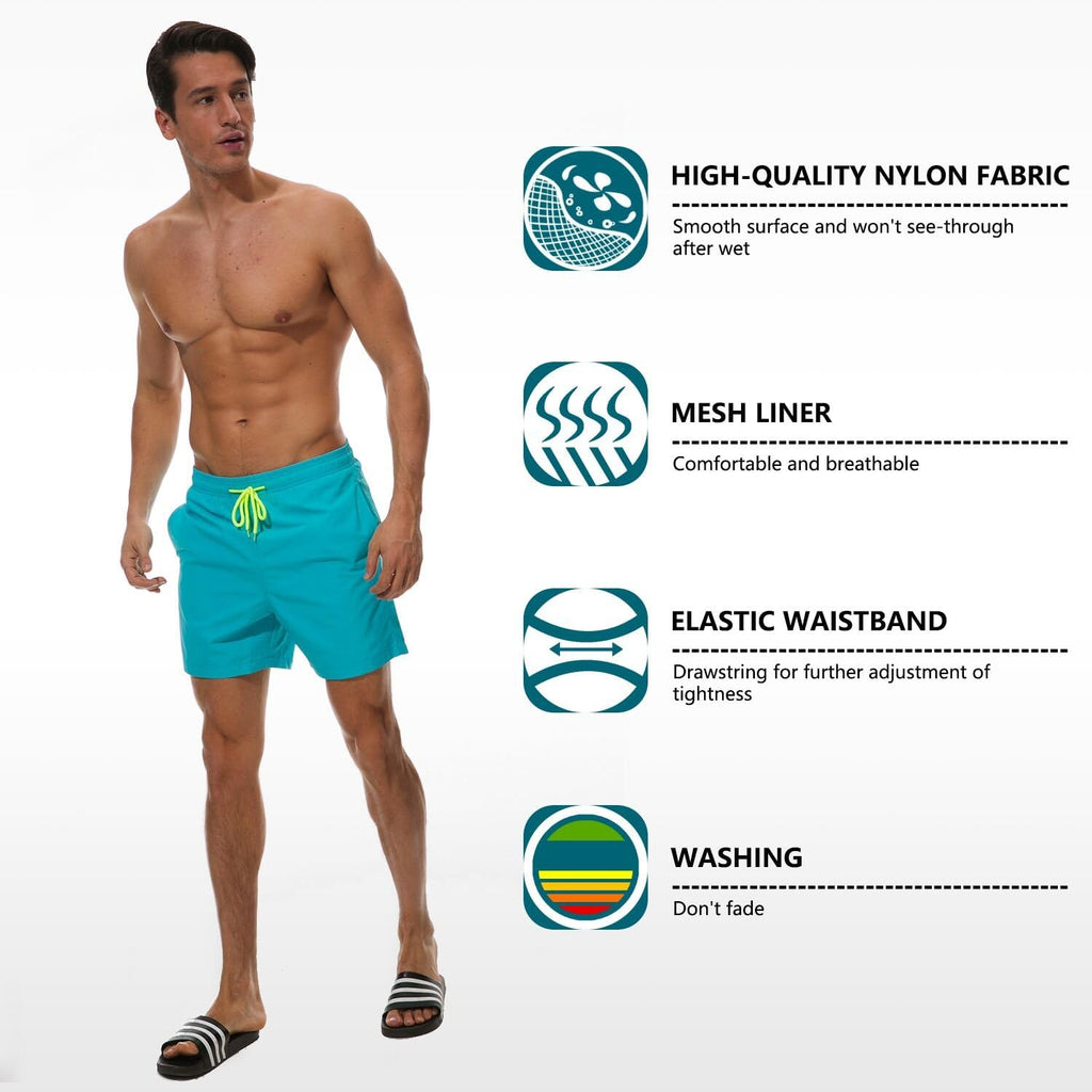 SILKWORLD Men's Swim Trunks Quick Dry Beach Shorts with Pockets | mesh lining, dry fast, adjustable waist, side pockets, comfort,well made,swimming,beach shorts, water sports,vacation trips
