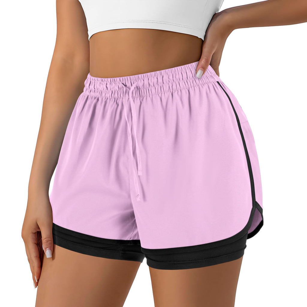 Yevrimow Women's 2 in 1 Running Shorts for Gym Yoga Workout Athletic Shorts High-Waisted Shorts with Liner Pockets