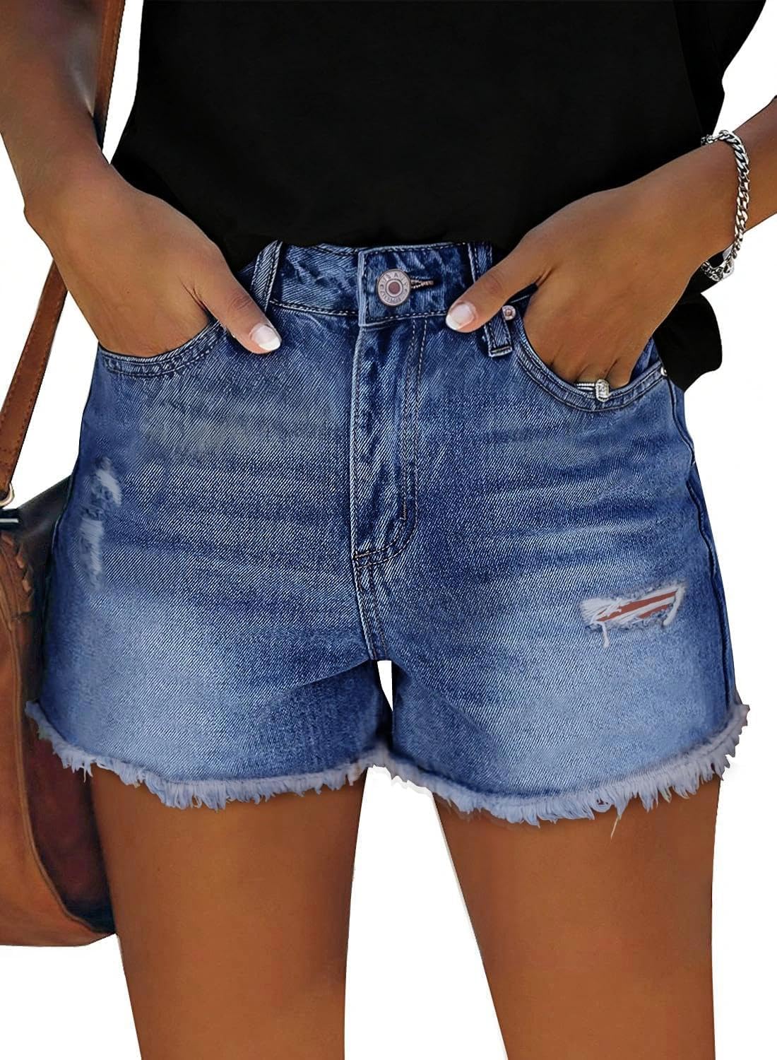 DGRPI Women's Ripped Denim Shorts Mid Rise Summer Hot Raw Hem Casual Jean Shorts