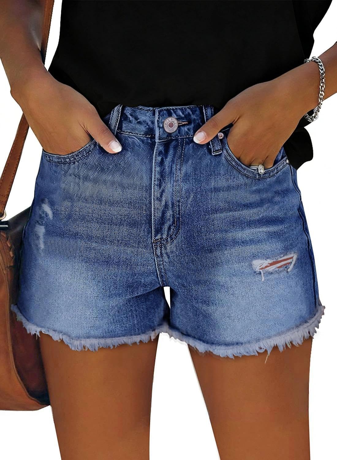 DGRPI Women's Ripped Denim Shorts Mid Rise Summer Hot Raw Hem Casual Jean Shorts