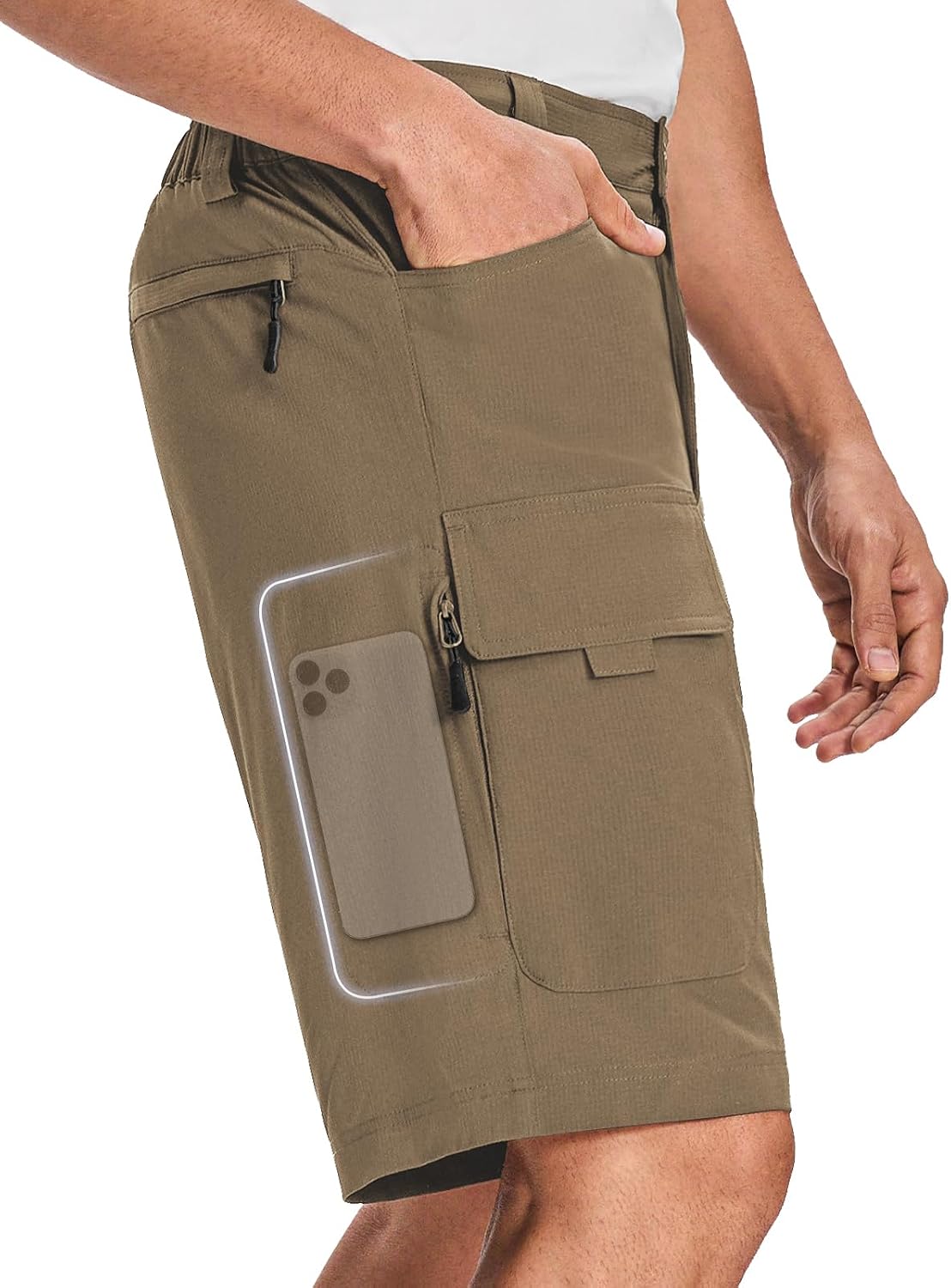 Moosehill Men’s Hiking Shorts Stretch Quick Dry Anti-Chafe 10" | Lightweight, 6 Pockets, Water Resistant, Flex Waist Zipper Phone Pocket, ideal for Summer Hikers Fisher, Trail to Town