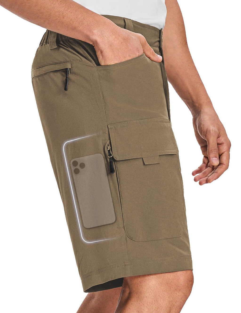 Moosehill Men’s Hiking Shorts Stretch Quick Dry Anti-Chafe 10" | Lightweight, 6 Pockets, Water Resistant, Flex Waist Zipper Phone Pocket, ideal for Summer Hikers Fisher, Trail to Town