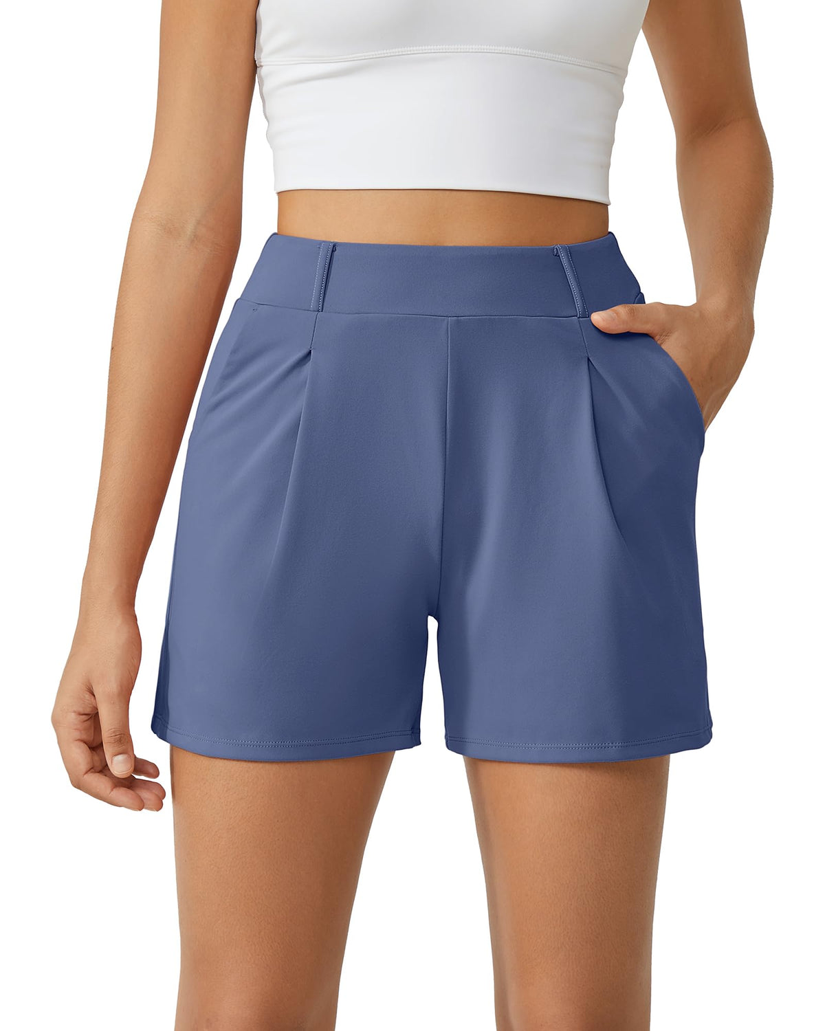 G4Free EverGoing Dressy Casual Shorts for Women 4" High Waisted Summer Lounge Pleated Shorts with Pockets
