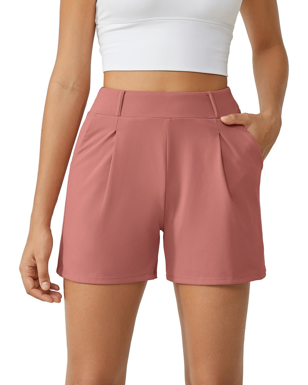 G4Free EverGoing Dressy Casual Shorts for Women 4" High Waisted Summer Lounge Pleated Shorts with Pockets