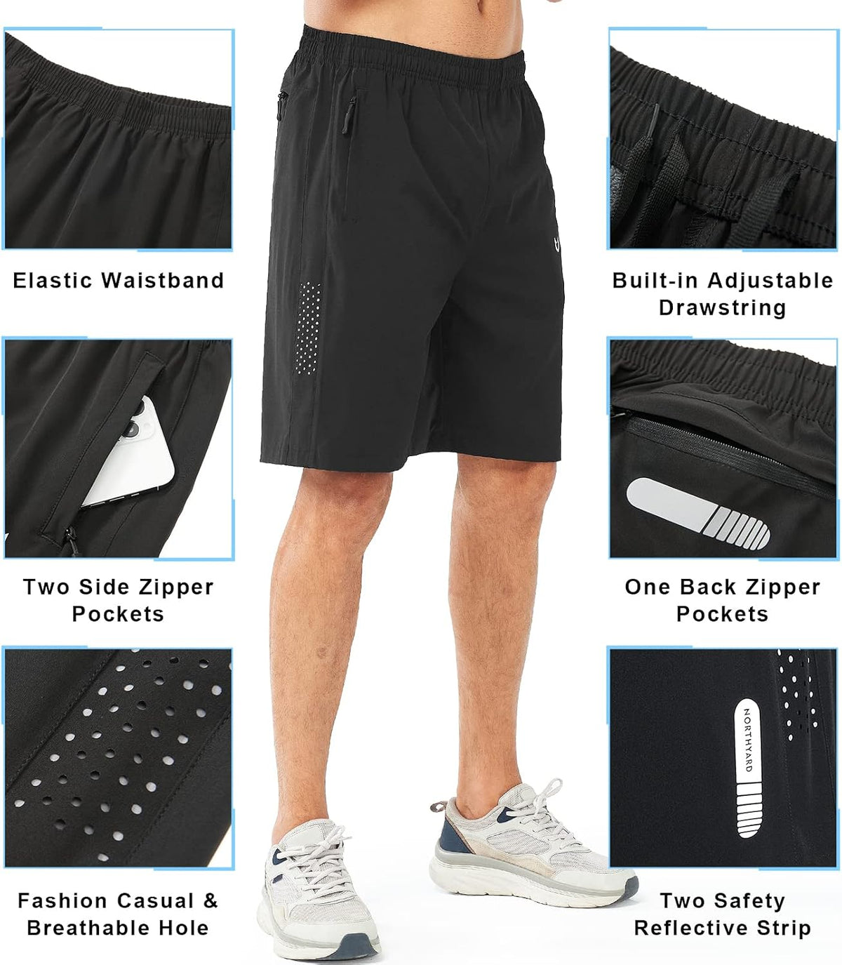 NORTHYARD Men's Athletic Running Shorts Gym Workout 7"/9"/5" Quick Dry Lightweight Sports Basketball Tennis 3 Zipper Pockets