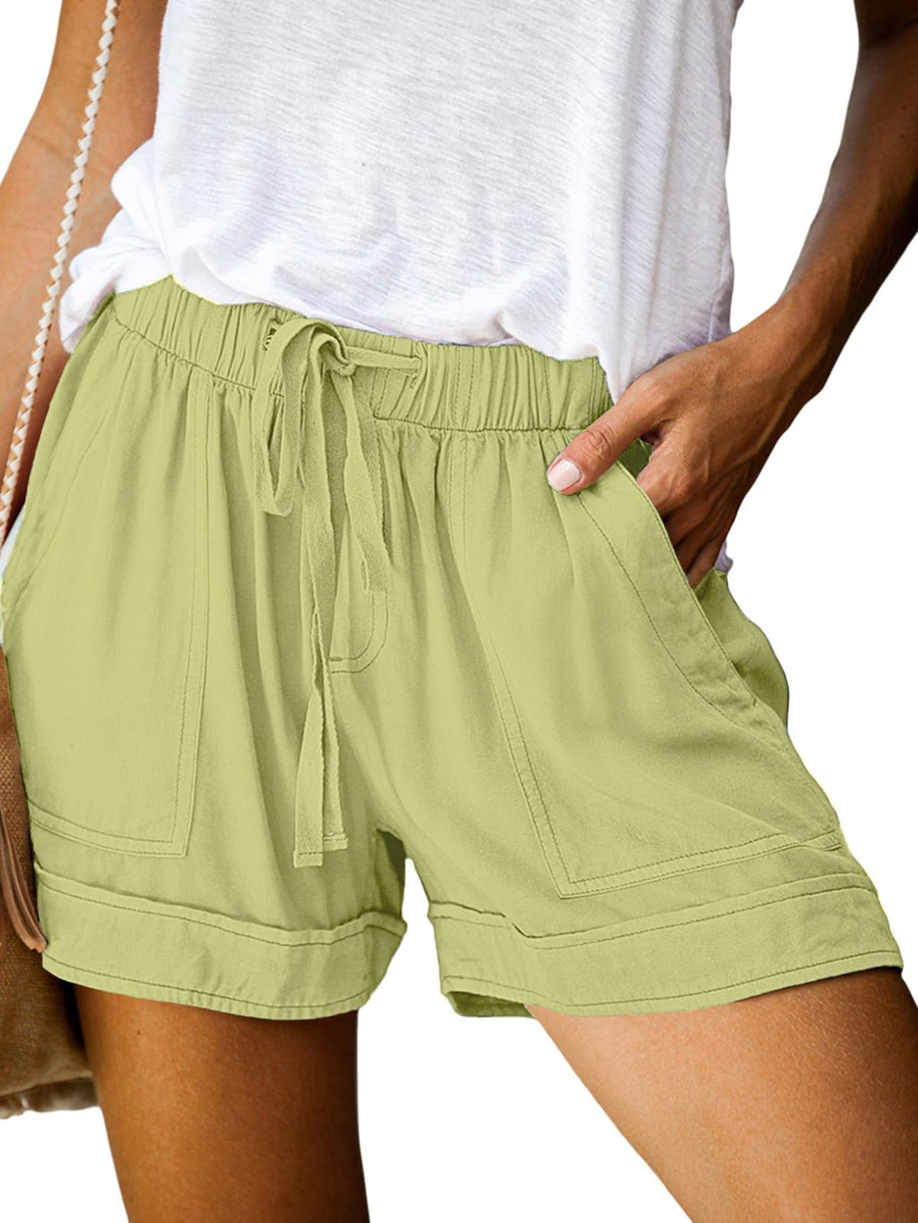 Wielsscca Womens Drawstring Shorts Summer Elastic Waist Casual Lightweight with Pockets