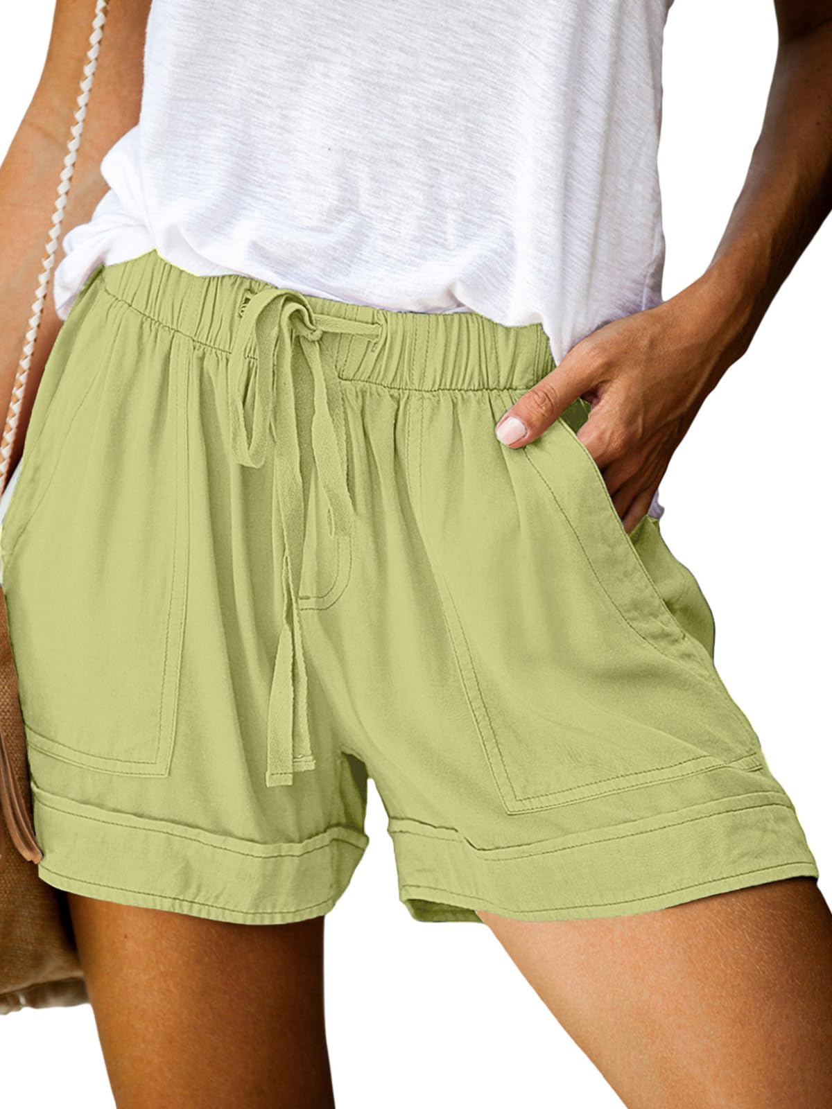 Wielsscca Womens Drawstring Shorts Summer Elastic Waist Casual Lightweight with Pockets