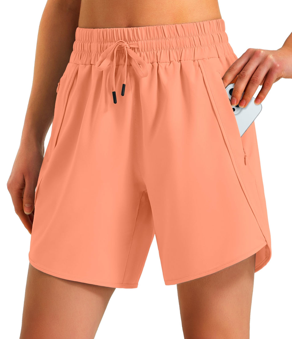 Ksmien Women's 5"/ 7" Athletic Running Shorts Quick Dry Lightweight Workout Gym Shorts with Zipper Pockets UPF 50+
