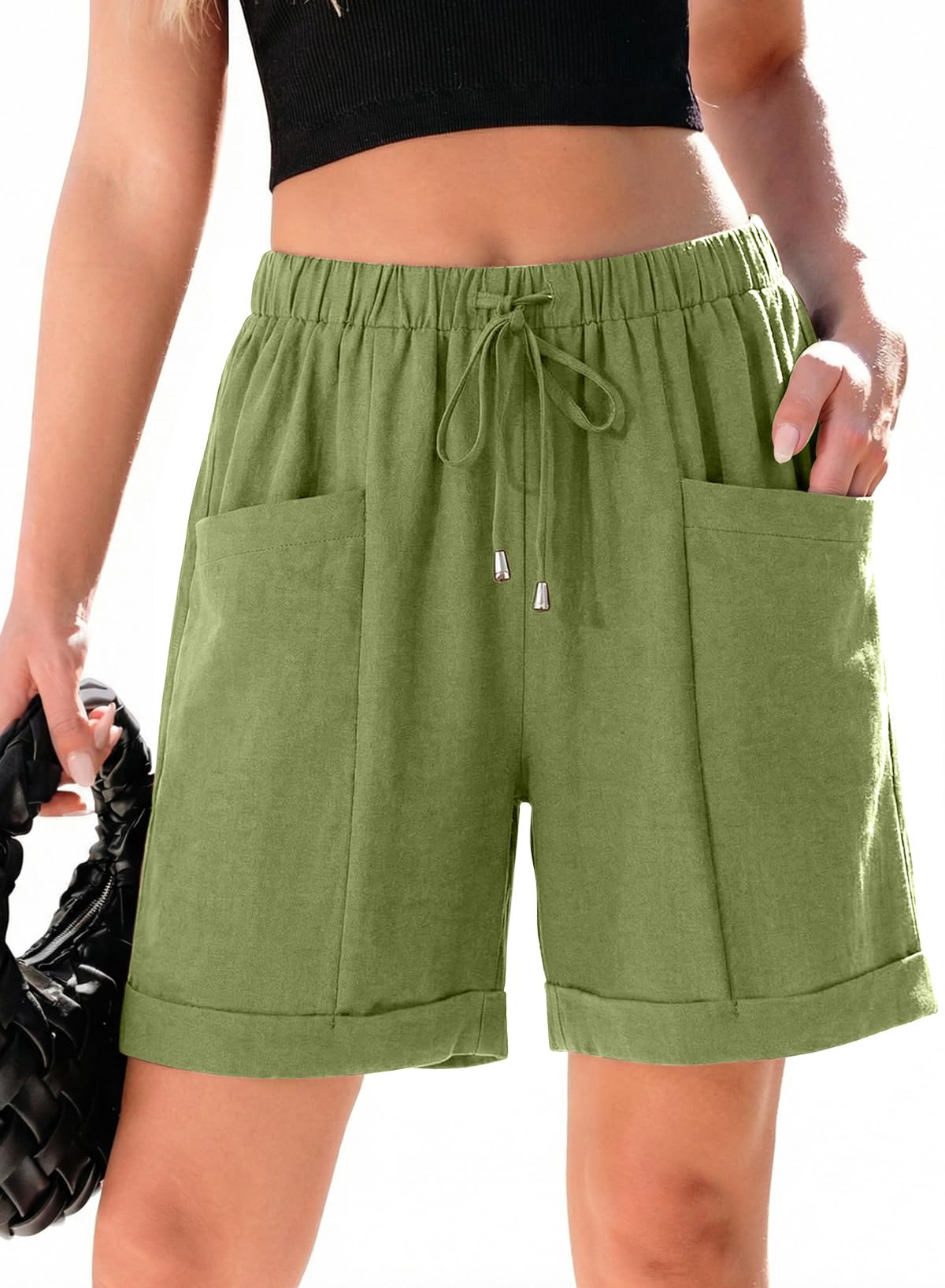 SHEWIN Womens Shorts Lightweight Bermuda Shorts for Women Casual 5 Inch Inseam Summer Linen Shorts with Pockets