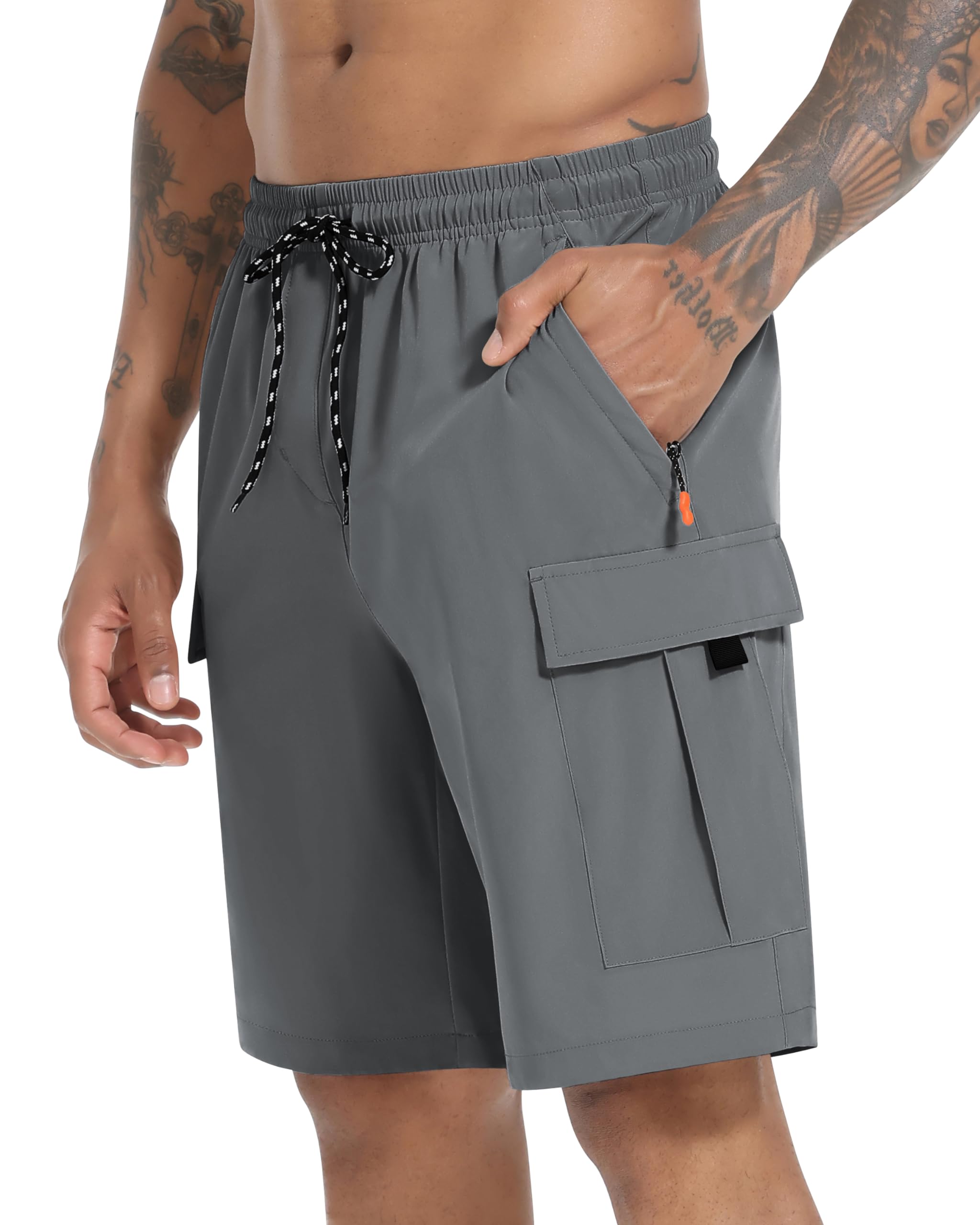 Men's Cargo Shorts Quick Dry Lightweight Stretch Hiking Shorts for Men with 5 Pockets No Lining