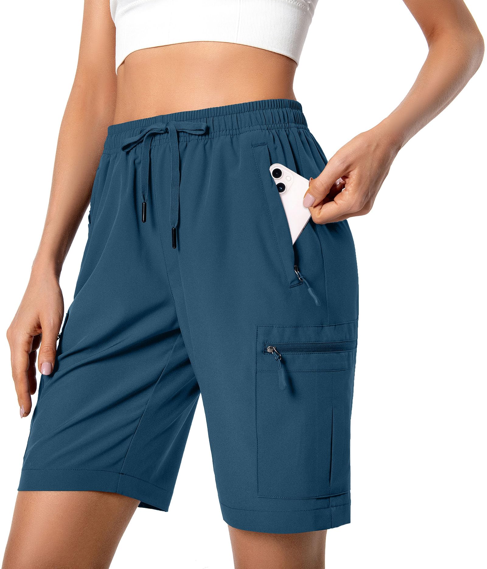 Hugut Women's Lightweight Hiking Cargo Shorts Quick Dry Athletic Shorts Camping Travel Golf Zipper Pockets Water Resistant