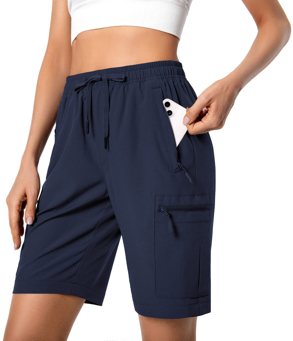 Hugut Women's Lightweight Hiking Cargo Shorts Quick Dry Athletic Shorts Camping Travel Golf Zipper Pockets Water Resistant
