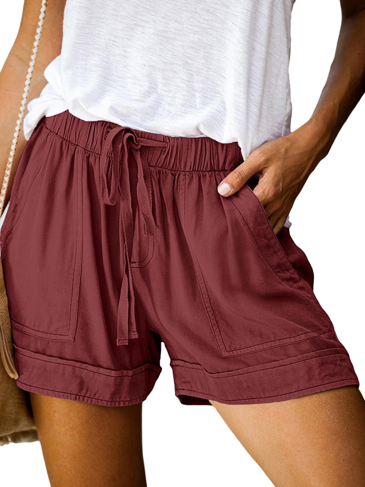 Wielsscca Womens Drawstring Shorts Summer Elastic Waist Casual Lightweight with Pockets