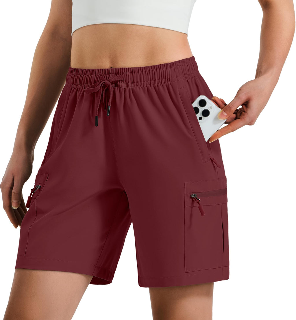 Hugut Women's Lightweight Hiking Cargo Shorts Quick Dry Athletic Shorts Camping Travel Golf Zipper Pockets Water Resistant