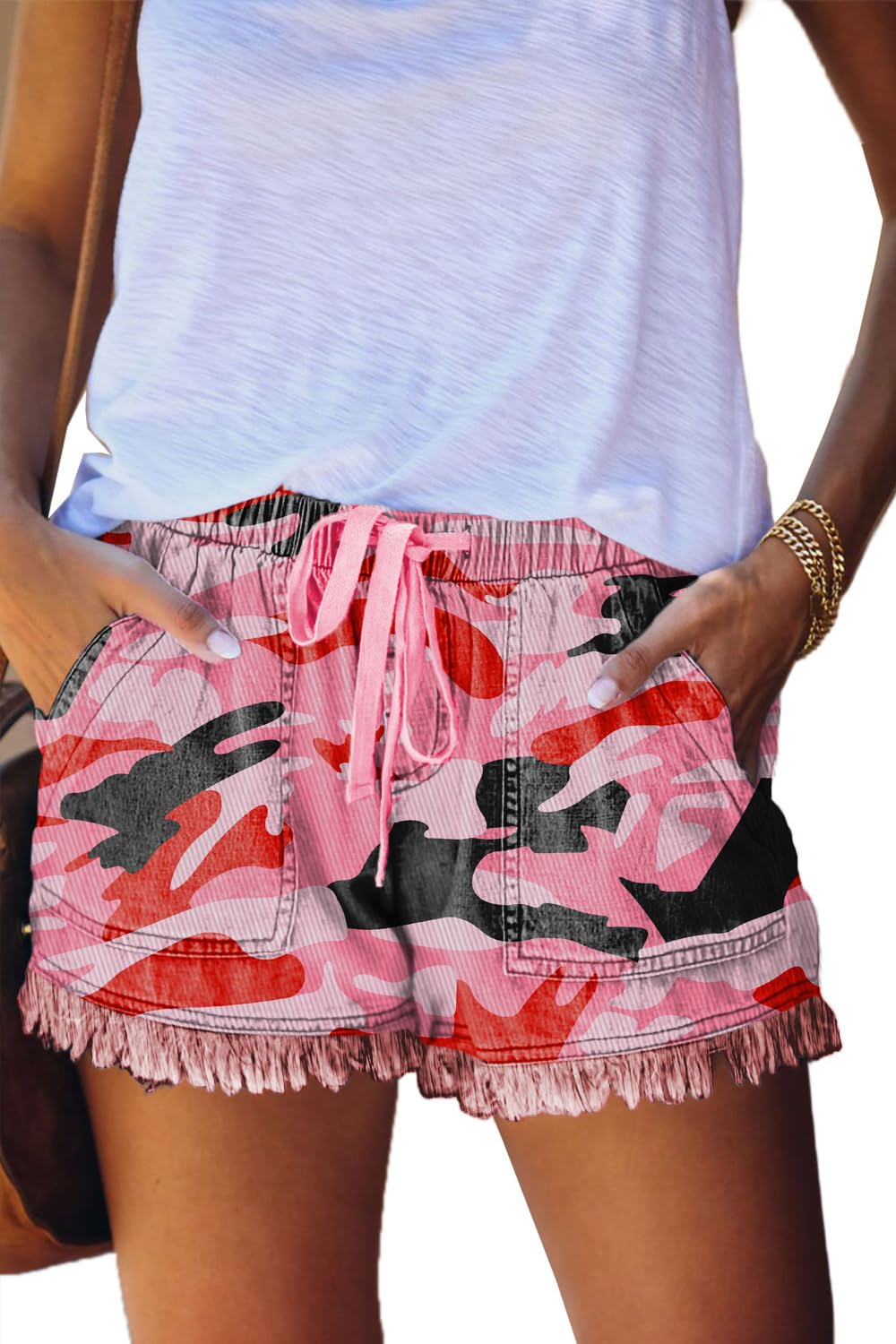 YOCUR Womens Lightweight Shorts Casual Baggy Trendy Hot Pants Elastic Waist Drawstring Comfy Shorts