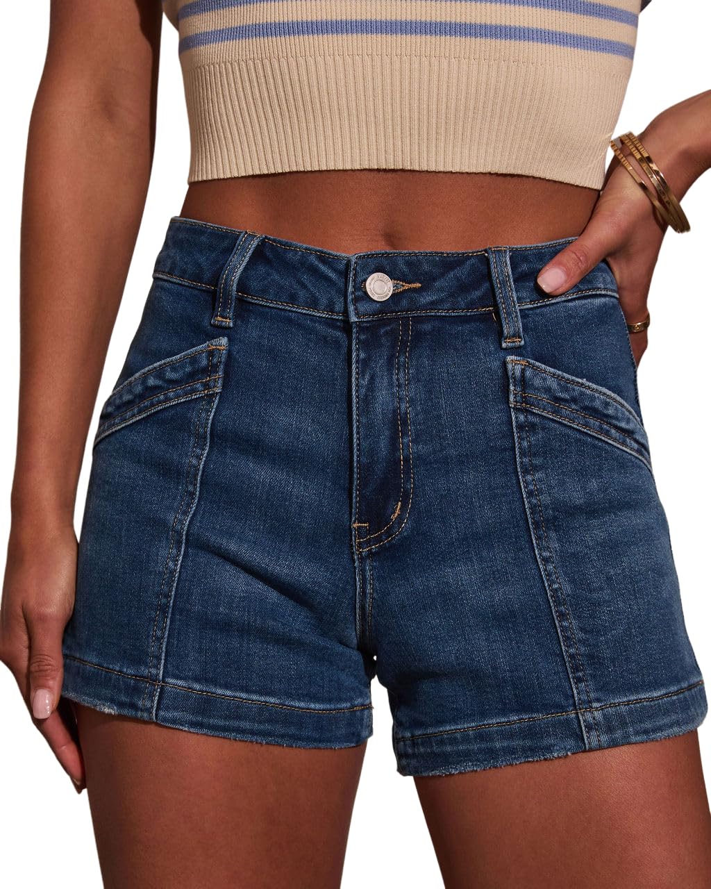 Women's Mid Rise Ripped Stretchy Jean Shorts Frayed Raw Hem Casual Denim Shorts 2026