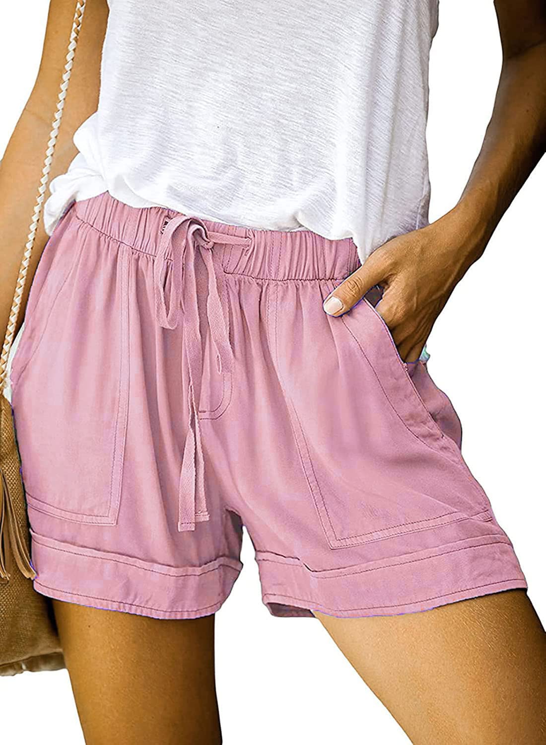 Wielsscca Womens Drawstring Shorts Summer Elastic Waist Casual Lightweight with Pockets