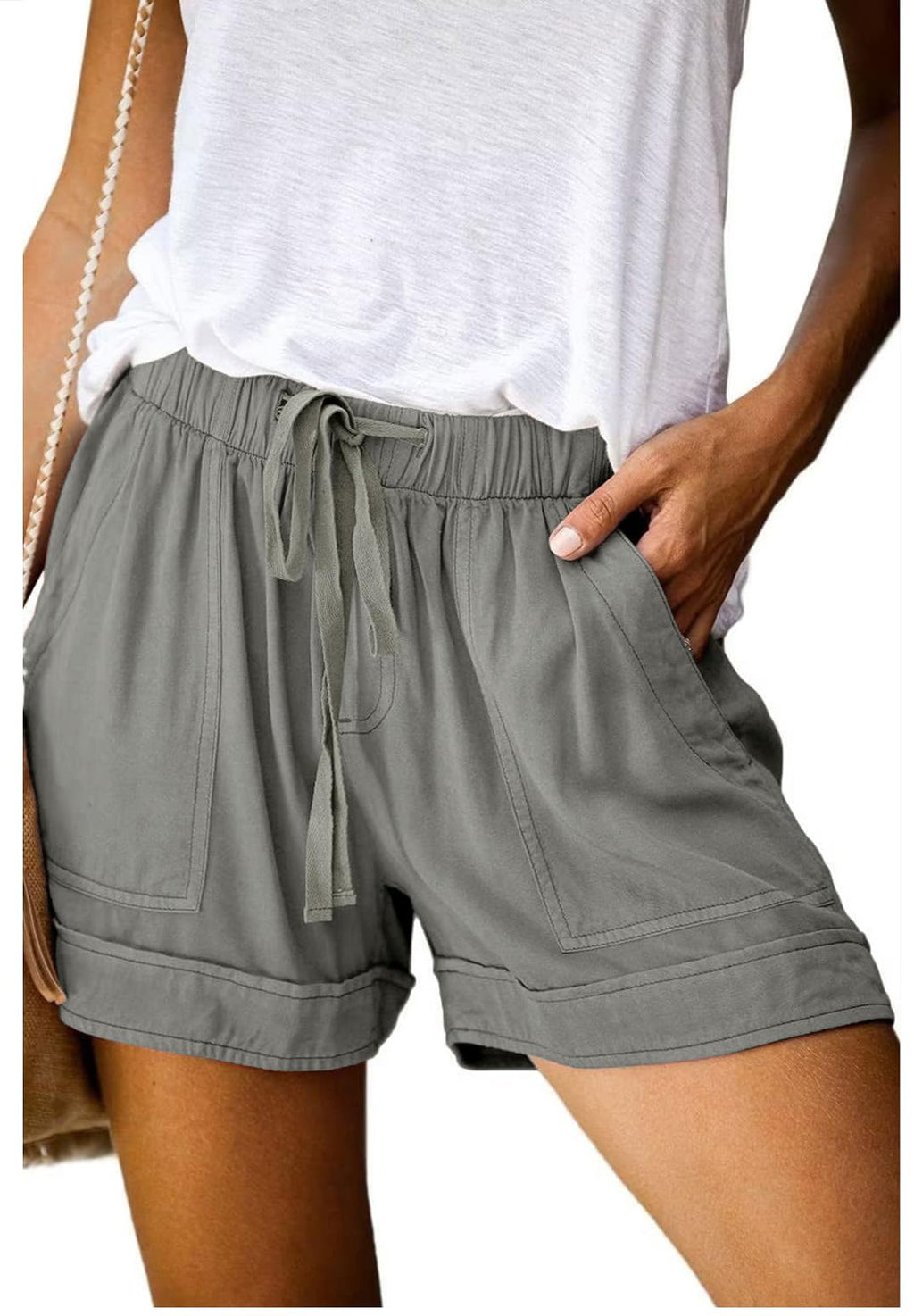 Wielsscca Womens Drawstring Shorts Summer Elastic Waist Casual Lightweight with Pockets