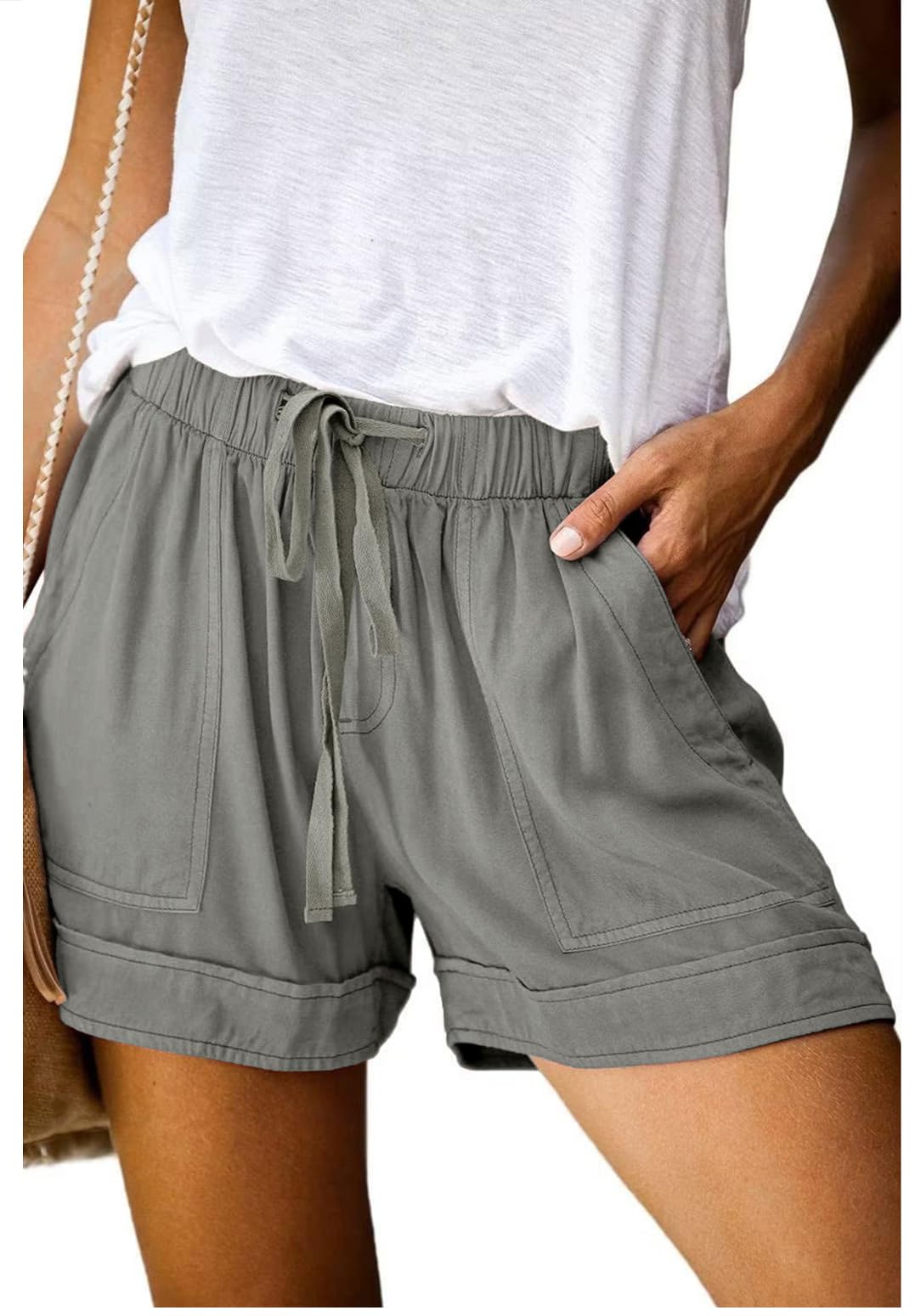 Wielsscca Womens Drawstring Shorts Summer Elastic Waist Casual Lightweight with Pockets