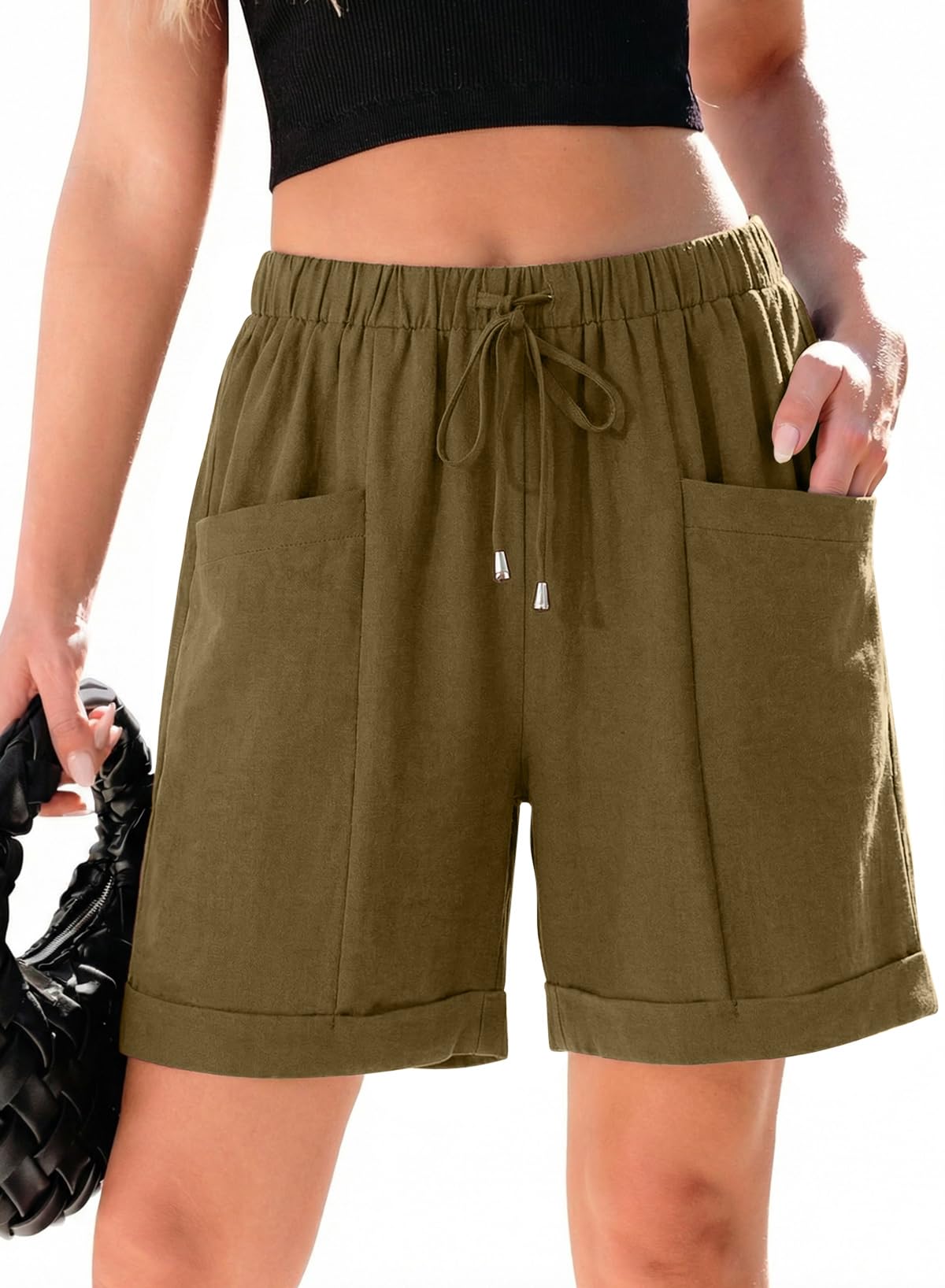 SHEWIN Womens Shorts Lightweight Bermuda Shorts for Women Casual 5 Inch Inseam Summer Linen Shorts with Pockets