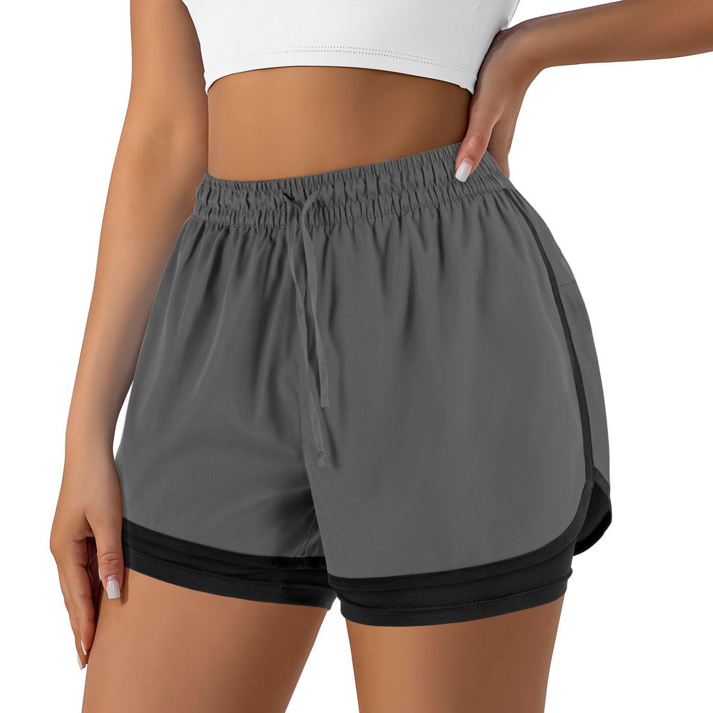 Yevrimow Women's 2 in 1 Running Shorts for Gym Yoga Workout Athletic Shorts High-Waisted Shorts with Liner Pockets