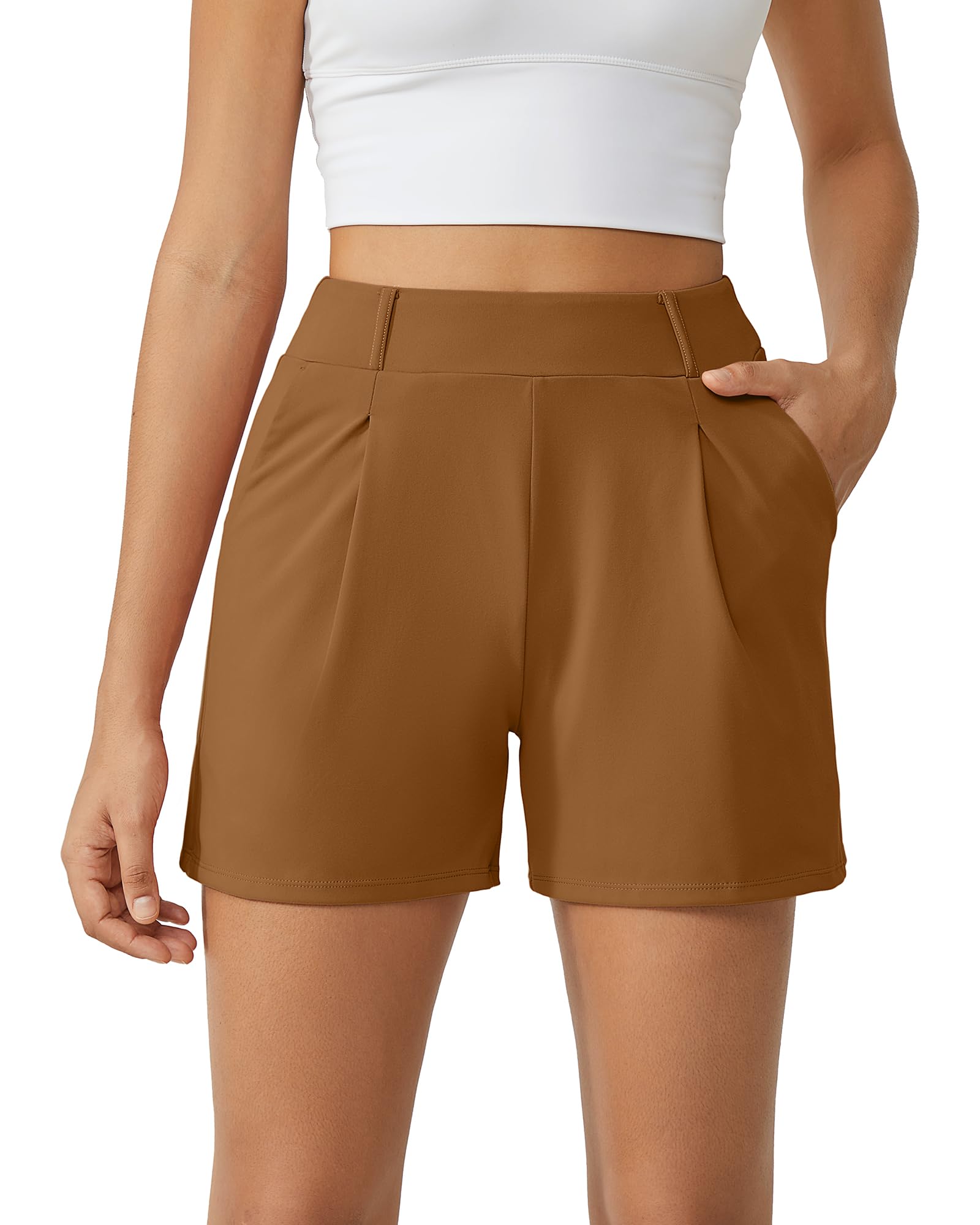 G4Free EverGoing Dressy Casual Shorts for Women 4" High Waisted Summer Lounge Pleated Shorts with Pockets