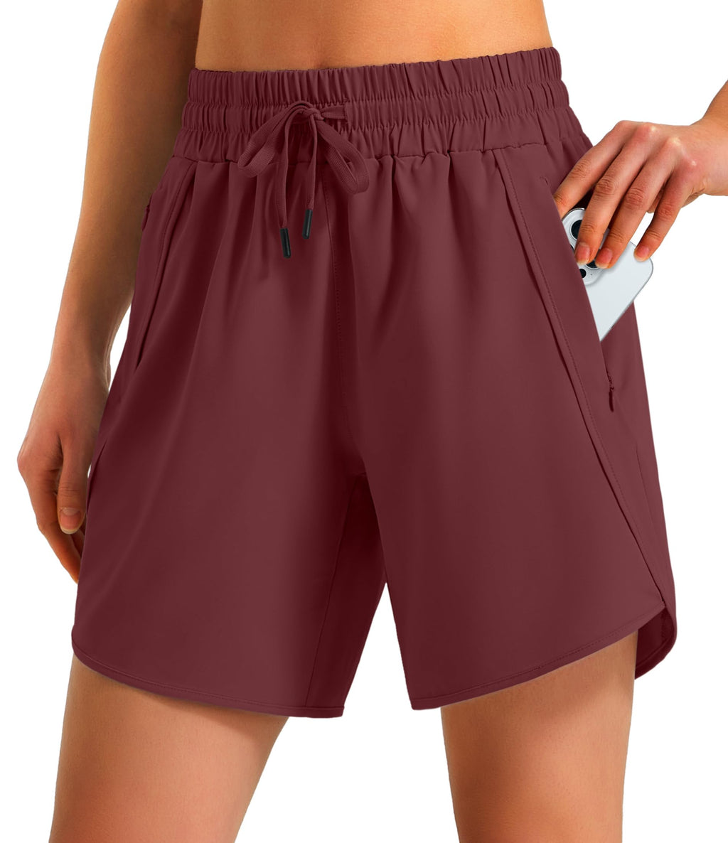 Ksmien Women's 5"/ 7" Athletic Running Shorts Quick Dry Lightweight Workout Gym Shorts with Zipper Pockets UPF 50+