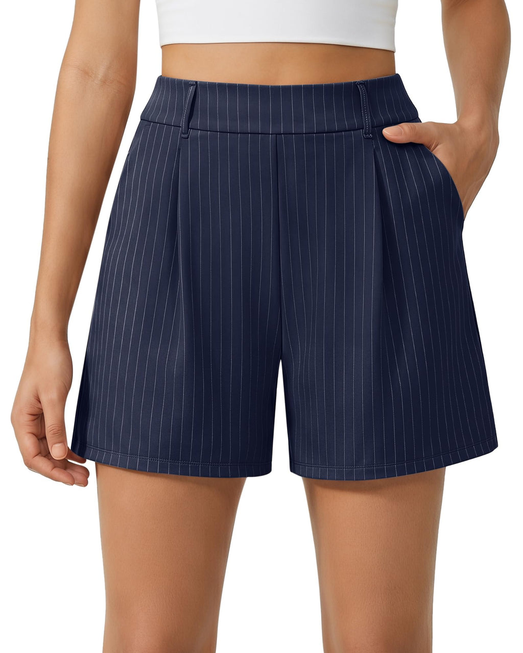 G4Free EverGoing Dressy Casual Shorts for Women 4" High Waisted Summer Lounge Pleated Shorts with Pockets