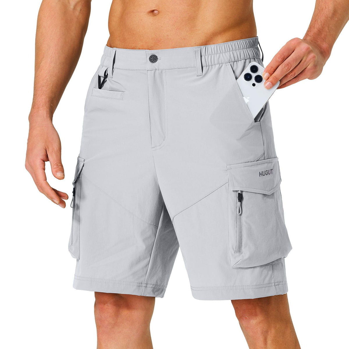 Hugut Men's Hiking Cargo Shorts Quick Dry Lightweight Travel Shorts with Multi Pockets for Fishing Camping Golf
