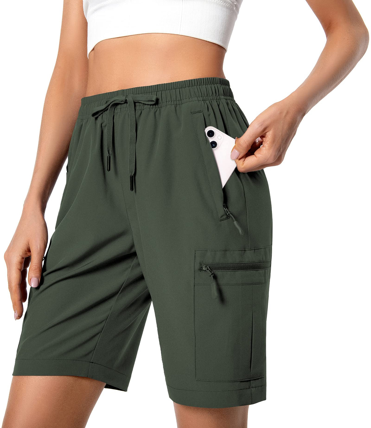 Hugut Women's Lightweight Hiking Cargo Shorts Quick Dry Athletic Shorts Camping Travel Golf Zipper Pockets Water Resistant