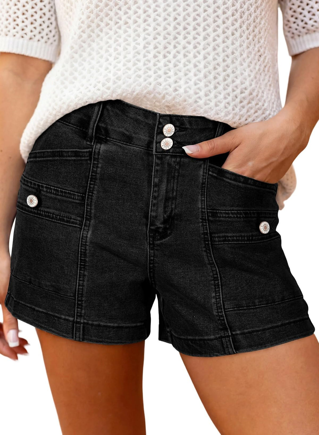 Astylish Women's High Waisted Shorts Jean Stretchy Casual Fashion Trendy Double Button Fly Denim Shorts