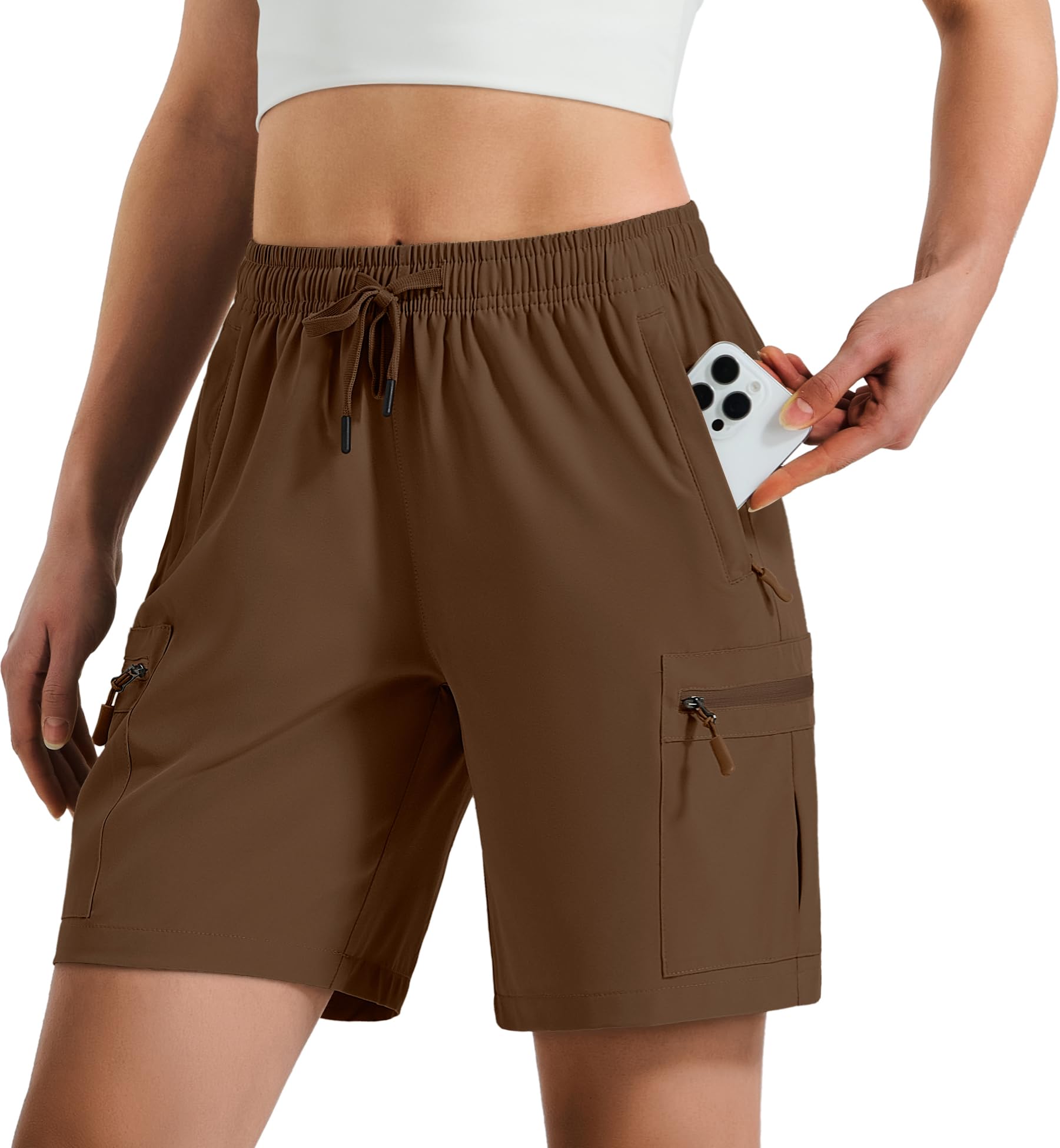 Hugut Women's Lightweight Hiking Cargo Shorts Quick Dry Athletic Shorts Camping Travel Golf Zipper Pockets Water Resistant