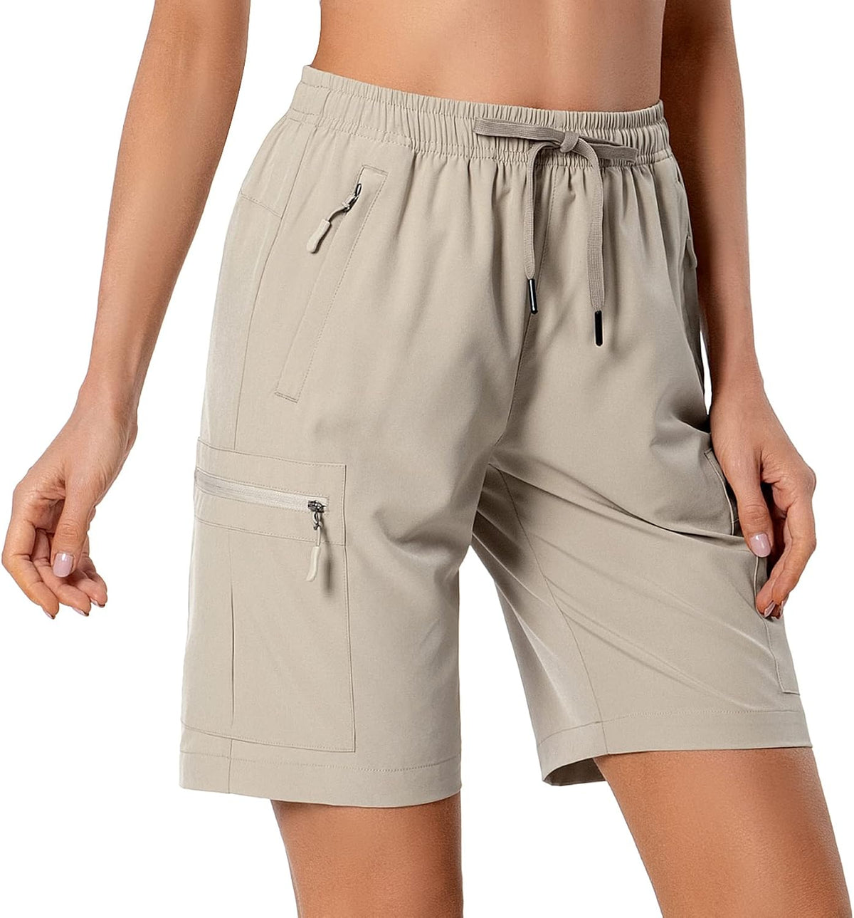 Hugut Women's Lightweight Hiking Cargo Shorts Quick Dry Athletic Shorts Camping Travel Golf Zipper Pockets Water Resistant