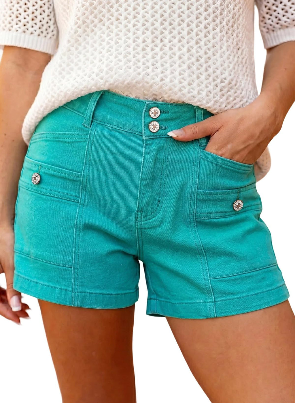 Astylish Women's High Waisted Shorts Jean Stretchy Casual Fashion Trendy Double Button Fly Denim Shorts
