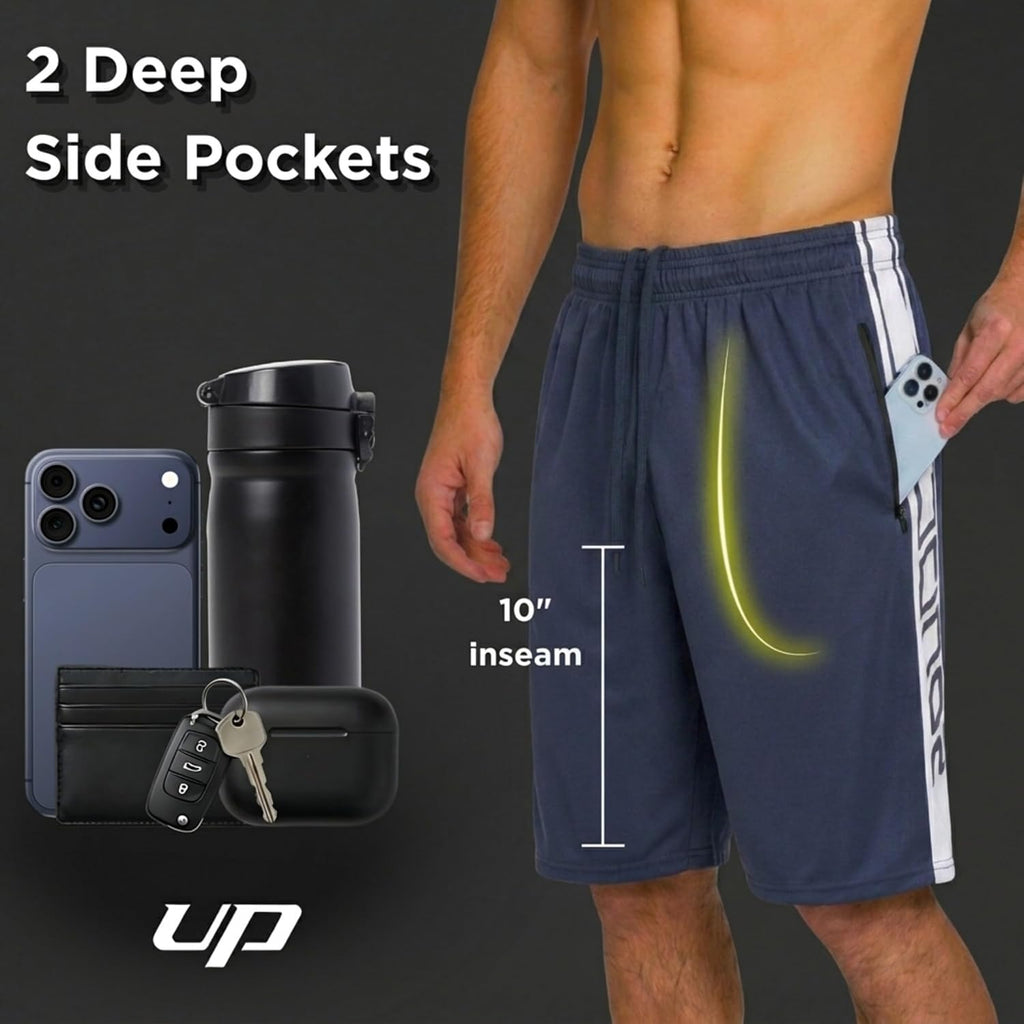 Ultra Performance Mens 5 Pack Athletic Running Shorts, Loose fit Basketball Gym Workout Shorts for Men with Zippered Pockets